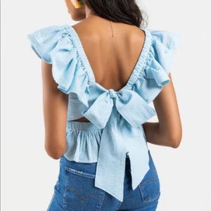 Francesca’s Izzy flutter sleeve smocked top size M in light blue